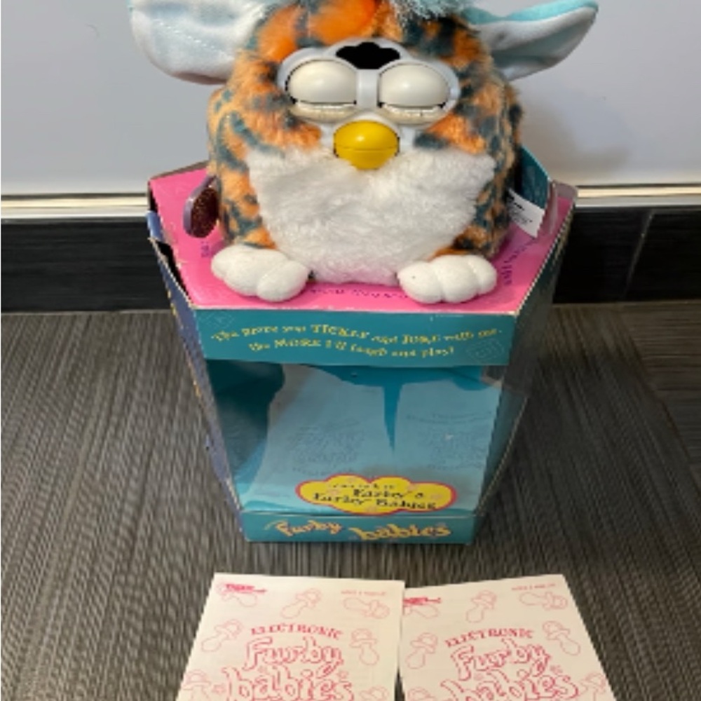 Vintage 1999 FURBY Babies Rare Orange Leopard Blue Spotted original furby baby
